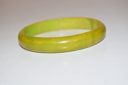Vtg Bakelite Marbled Green Bangle Bracelet Butterscotch 8"