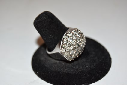 Vintage Sterling Silver rhinestone Ring sz 9