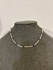 Vintage gold filled mother of pearl amethyst Necklace