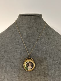 Vintage gold tone old portrait Neckalace