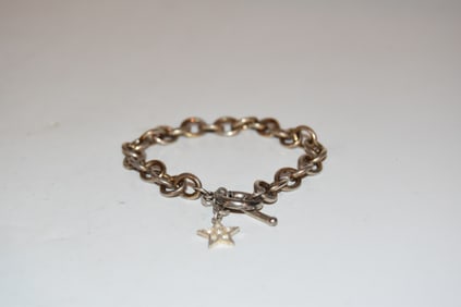 vintage Sterling Silver circle link chain Bracelet 8"