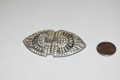 Vintage Art Deco Clear Rhinestone Fur or Shoe Clip Brooch