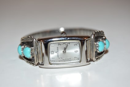 Anne Klein Watch Women Ladies Sterling Silver Turquoise Square works great!!!