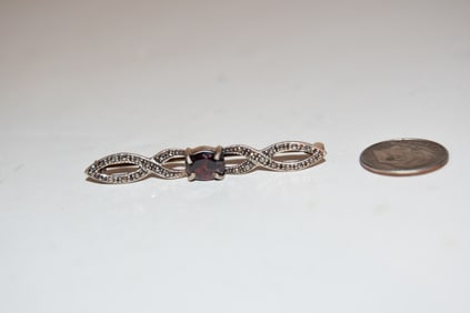 vintage Sterling Silver marcasite Amethyst Brooch