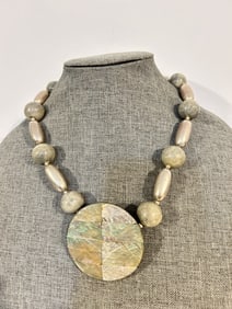 Vintage Beaded mother of pearl pendant Necklace