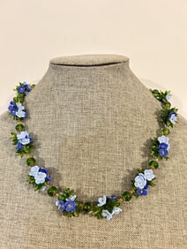 Vintage 1800s glass enamel flower floral Beaded Necklace