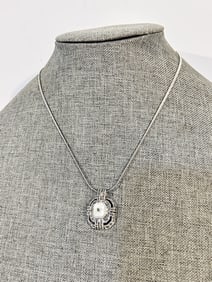 Vintage marcasite mother of pearl pendant Necklace