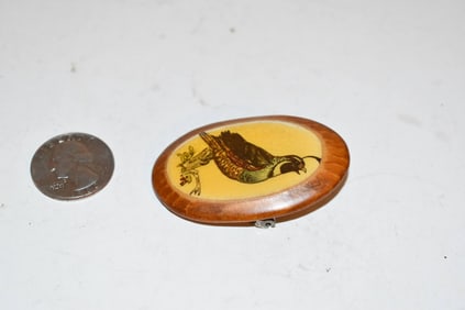 Vintage wood hand painted porcelin Brooch