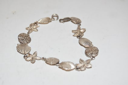 Vintage Sterling Silver sea sheel Bracelet 7"