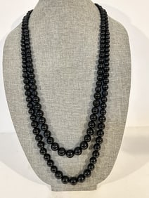 Vintage large graduating onyx Beaded Necklace