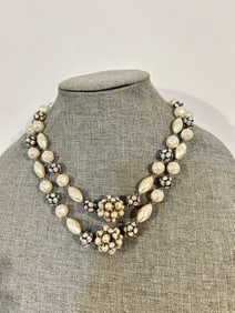 Vintage Beaded rhinestone pearl old Necklace
