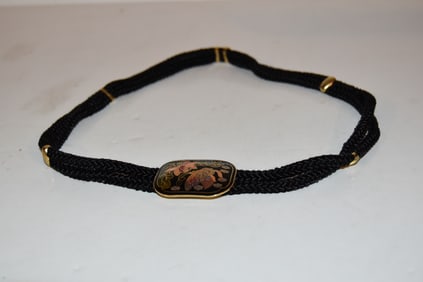 Vintage Cloisonne Enamel butterfly flowers Elastic Belt