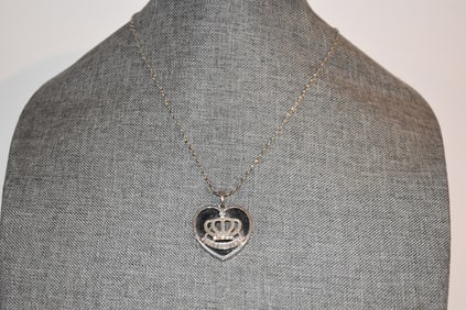 Juicy Couture silver tone Heart Crystal Crown Necklace missing 1 stone