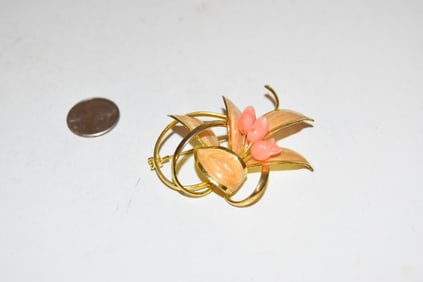 Vintage pink enamel flower Brooch
