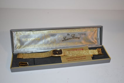 Vintage Lucien Piccard Dufonte goldtone Band with Diamond Watch new