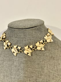 Signed Coro Flower Choker Necklace White Enameled