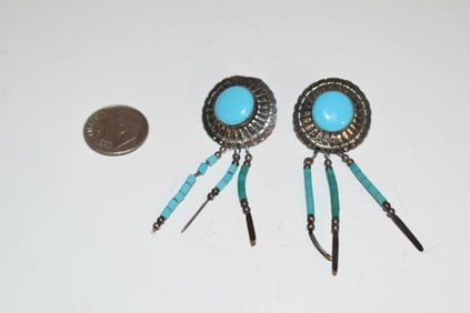 Vintage Navajo STERLING SILVER turquoise Dangle Inlay Earrings