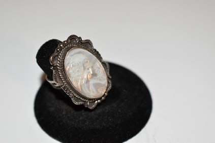 vintage sterling silver mother of pearl mother and child ring sz 7 10 grams