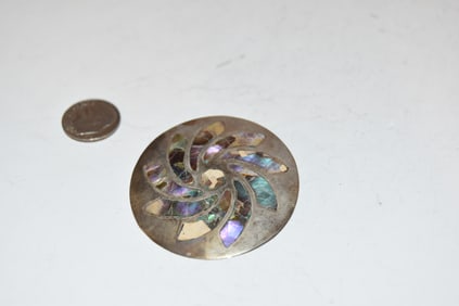 Vintage Taxco Mexico Sterling Silver .925 Abalone Inlay Brooch missing pieces