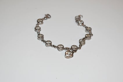 vintage sterling silver rhinestone heart bracelet 7"