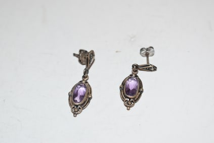 Vintage Sterling Silver Amethyst Earrings
