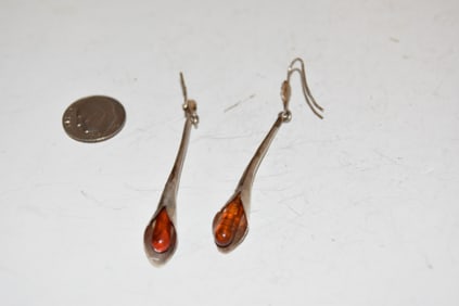 Vintage Sterling Silver Amber Earrings
