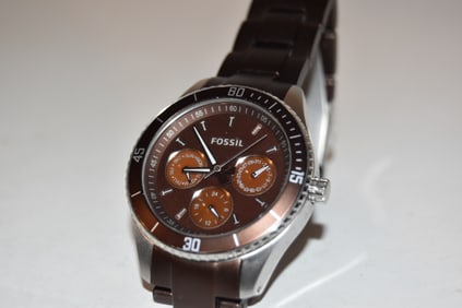 Fossil Stella Multi-Function Brown Aluminum Ladies Watch (ES3033) works great!!!