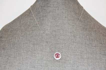 Vintage Sterling Silver Necklace tourmaline Pendant 18"