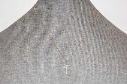 Vintage Sterling Silver Necklace rhinestone cross Pendant 19"