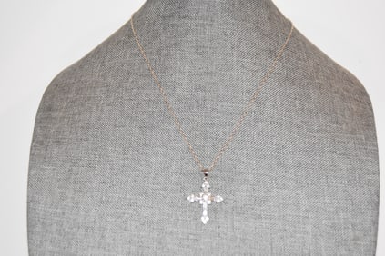 Vintage Sterling Silver rope Necklace cross Pendant 19"