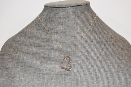 Vintage Sterling Silver heart / B Necklace Pendant 16"