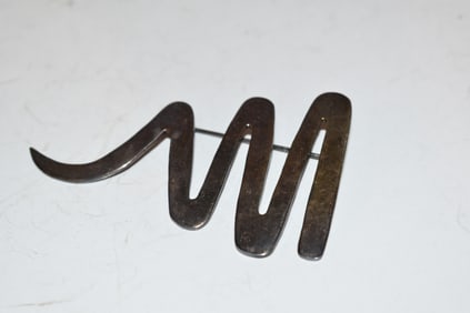 Vintage Art Deco Mid Century Sterling Silver Mexico TAXCO Zig Zag Brooch Pendant