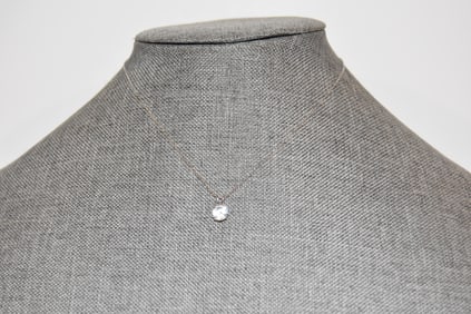 Vintage Sterling Silver lab diamond Necklace Pendant 14"