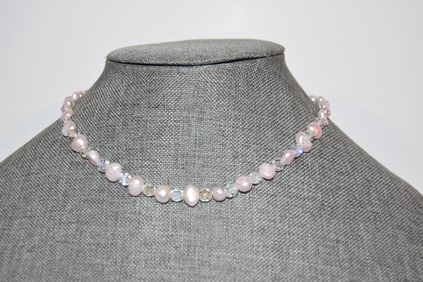 Vintage Sterling Silver beaded pearl Necklace Pendant 14"