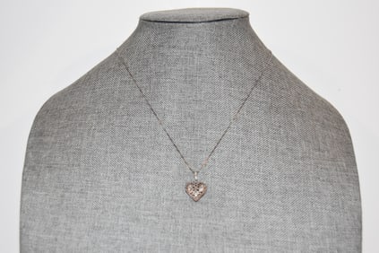 Vintage Sterling Silver heart filigree Necklace Pendant 18"