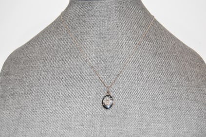 Vintage Sterling Silver onyz marcasite Necklace Pendant 17"