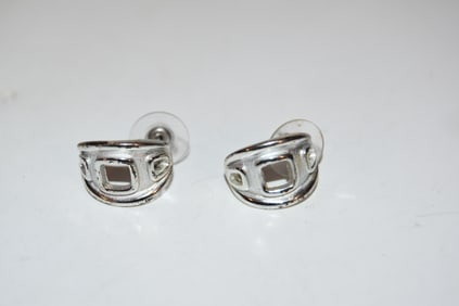GIVENCHY Vintage Signed Silver Tone Pierced Earrings
