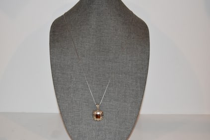 Vintage Antique Sterling Silver Baltic Amber Pendant Necklace 32"