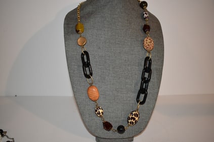 Vintage large beaded chain link Necklace 34"