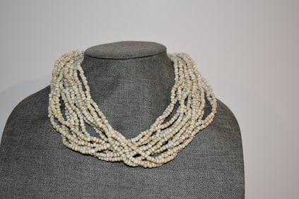 Vintage tiny white beaded 15 strand Necklace 18"