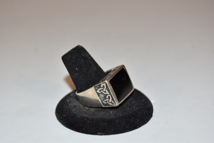 Vintage Sterling Silver Onyx lg Modernist Ring sz 12