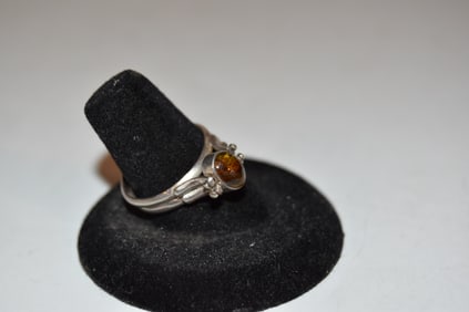 VTG Sterling Silver 925 Oval Larimar & Baltic Amber Double Band Flip Ring Sz 8