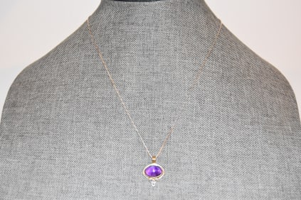 Vintage Sterling Silver Amethyst pendant Necklace 19"