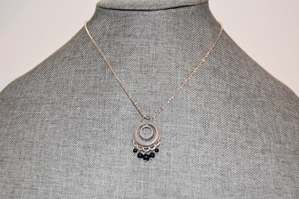 judith ripka sterling silver onyx pendant italy necklace 15"