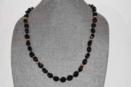 Vintage NAPIER Necklace Beaded Black And Gold 27"