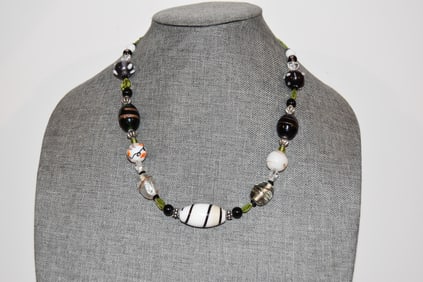 Necklace Venetian Murano art Glass Italy beaded Beads Poured swirl 20"