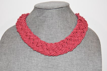 Vintage tiny beaded choker wide braided Necklace 14"