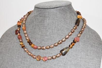 Vintage multi gemstone beaded Necklace 36"