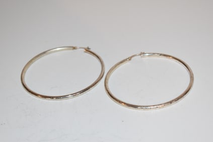 Vintage Sterling Silver JCM Signed 2 Inch Hoop Earrings