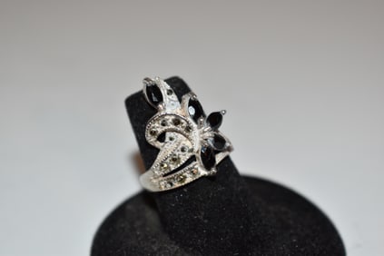 Vintage Sterling Silver Tourmaline marcasite Ring Sz 7